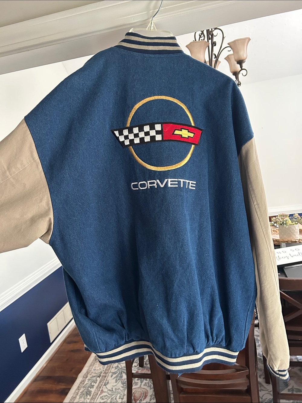 Corvette Embroidered Navy & Tan Letterman Jacket